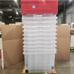Phoenix HDX 77 Gal. Tough Storage Tote with Wheels in Clear with Red Lid Pallet (22-Tubs)