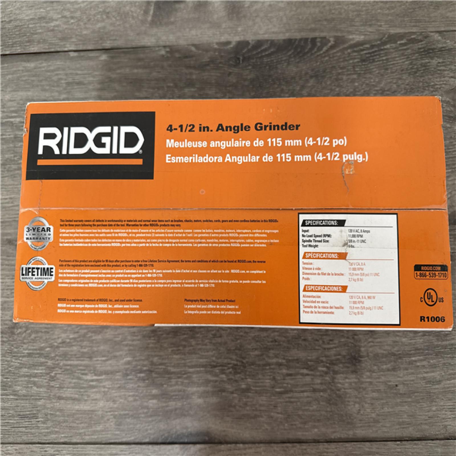 Californi a NEW Ridgid 4-1/2 Angle Grinder