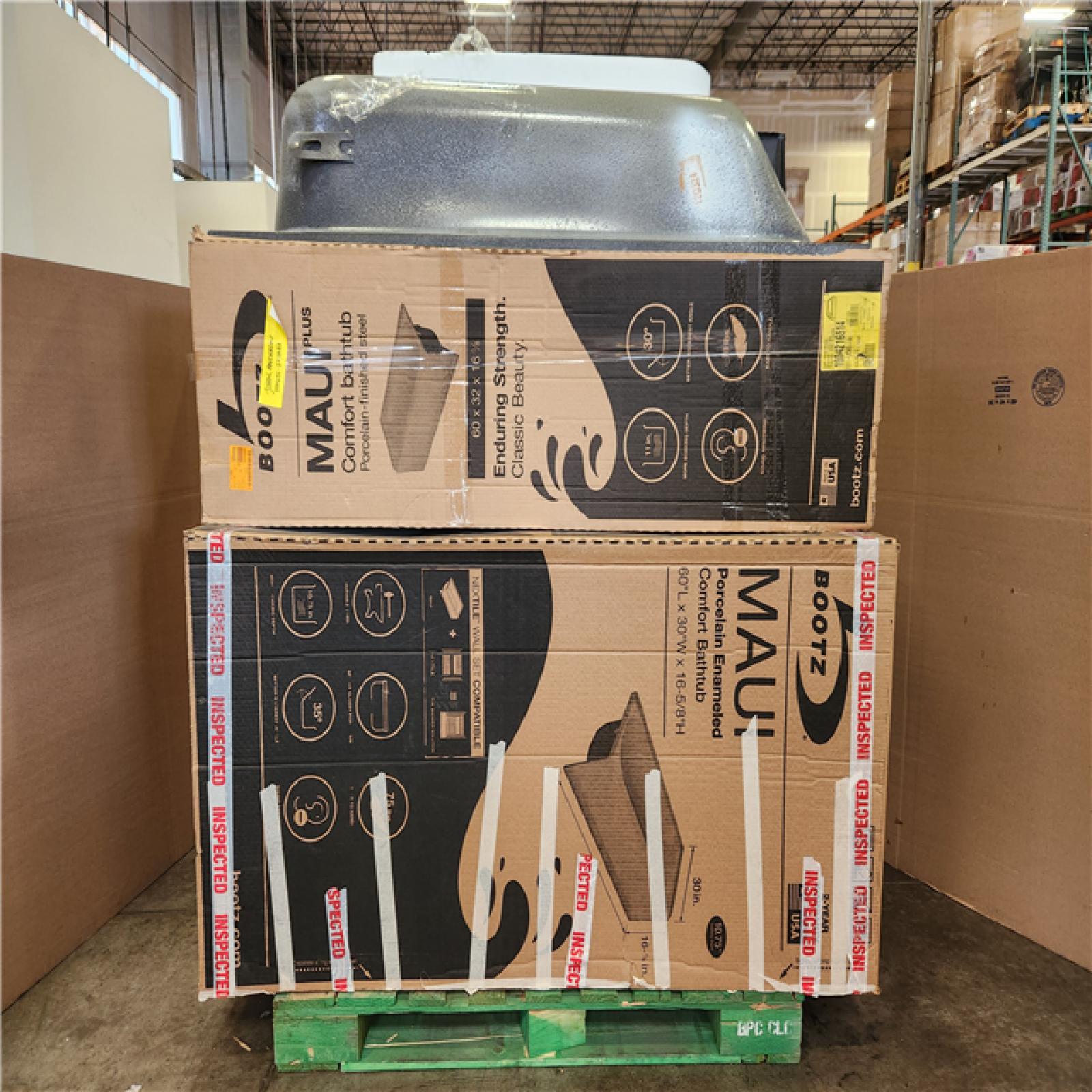 Phoenix AS-IS Bootz Industries Maui 60 in. x 30 in. Alcove Soaking Bathtub with Left Drain in White Pallet (4-Tubs)