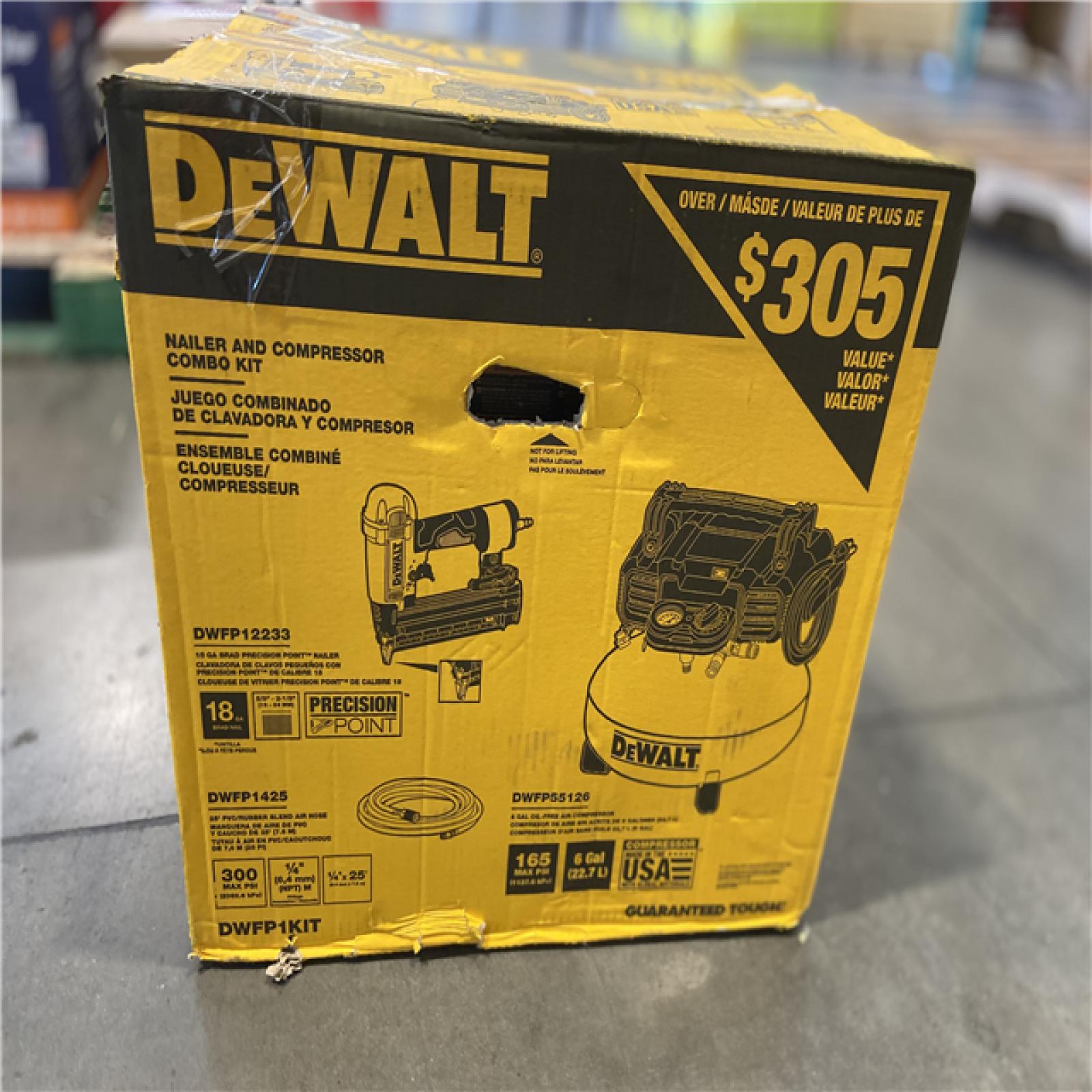 AS-IS - DEWALT DWFP1KIT Nailer and 120 PSI Compressor Combo Kit