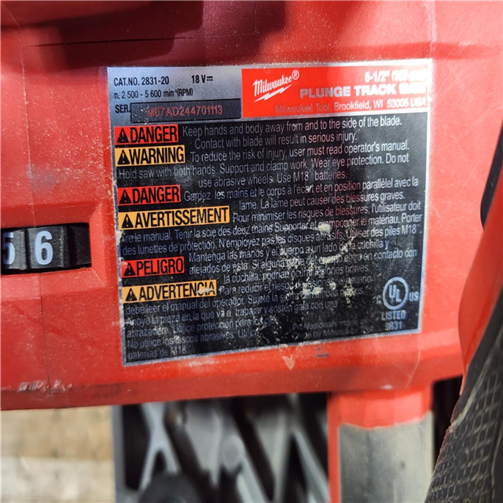 HOUSTON LOCATION - AS-IS Milwaukee  FUEL 18V Lithium-Ion Cordless Brushless 6-1/2 in. Plunge Cut Track Saw (Tool-Only)