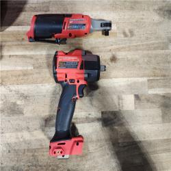 HOUSTON LOCATION - AS-IS (APPEARS LIKE NEW) Milwaukee FUEL 18V Cordless Mid Torque 1/2 in. Impact Wrench w/ M12 FUEL 3/8 in. Ratchet & Battery/Charger Combo Kit