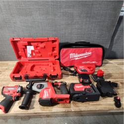 Houston Location AS-IS Milwaukee Impact Wrench and Rotary Drill and Leveling Laser and Batteries QTY/2 with Charger