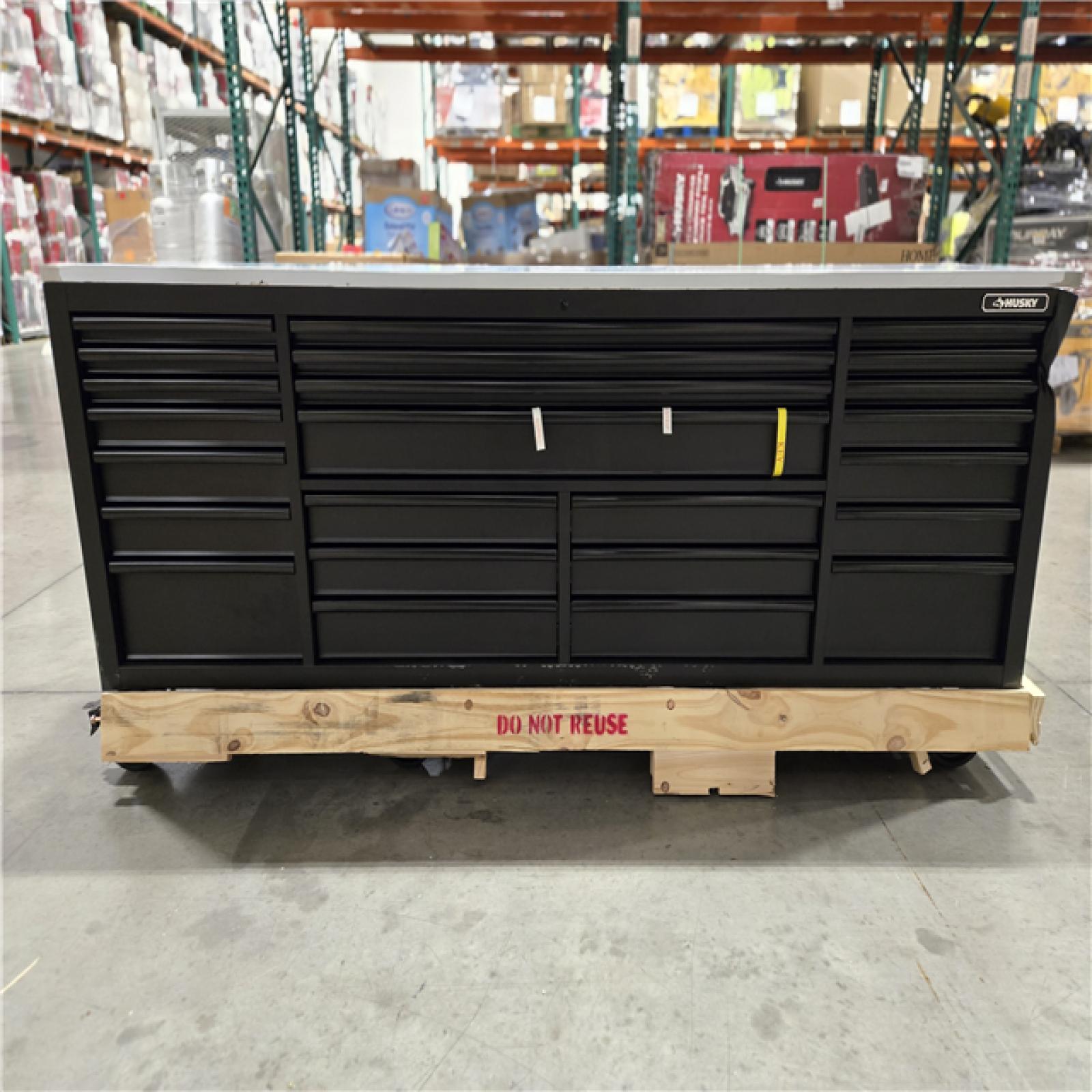 DALLAS LOCATION- Husky Tool Storage Heavy Duty 96 in. W x 24 in. D Matte Black Mobile Workbench Cabinet