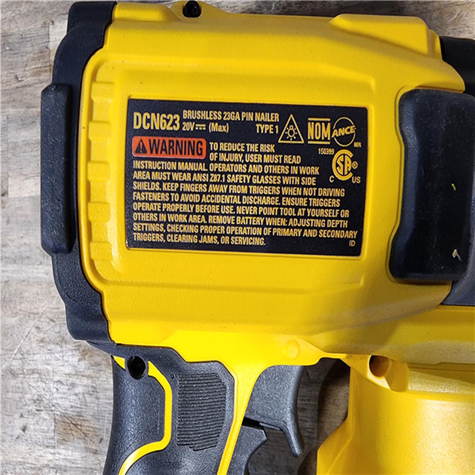 HOUSTON LOCATION - AS-IS DEWALT DCN623B 23 Gauge 1-1/2 ATOMIC Compact Series 20V MAX Brushless Cordless Pin Nailer (Tool Only)