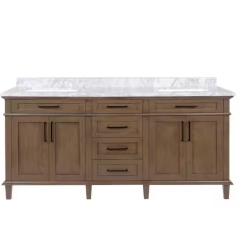 DALLAS LOCATION - Home Decorators Collection Sonoma 72 in. Double Sink Almond Latte Bath Vanity with Carrara Marble Top (Assembled)