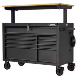 DALLAS LOCATION- AS-IS HUSKY 52 in. W x 25 in. D Heavy Duty 9-Drawer Mobile Workbench Cabinet w/ Adjustable-Height Hardwood Top