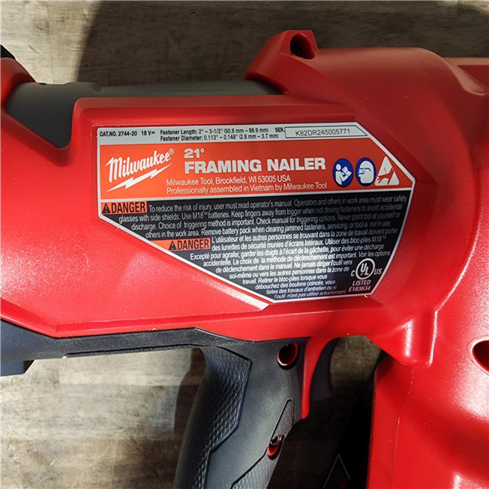 HOUSTON LOCATION - AS-IS (APPEARS LIKE NEW) Milwaukee 2744-20 M18 FUEL 3-1/2 in. 18-Volt 21-Degree Lithium-Ion Brushless Cordless Framing Nailer (Tool-Only)