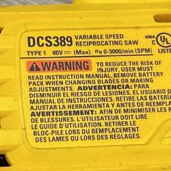 AS-IS DEWALT FLEXVOLT 60V MAX Cordless Brushless Reciprocating Saw (Tool Only)