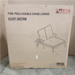 Phoenix NEW Noble House Perla Teak Brown 1-Piece Wood Outdoor Patio Double Chaise Lounge with Cream (SEALED)