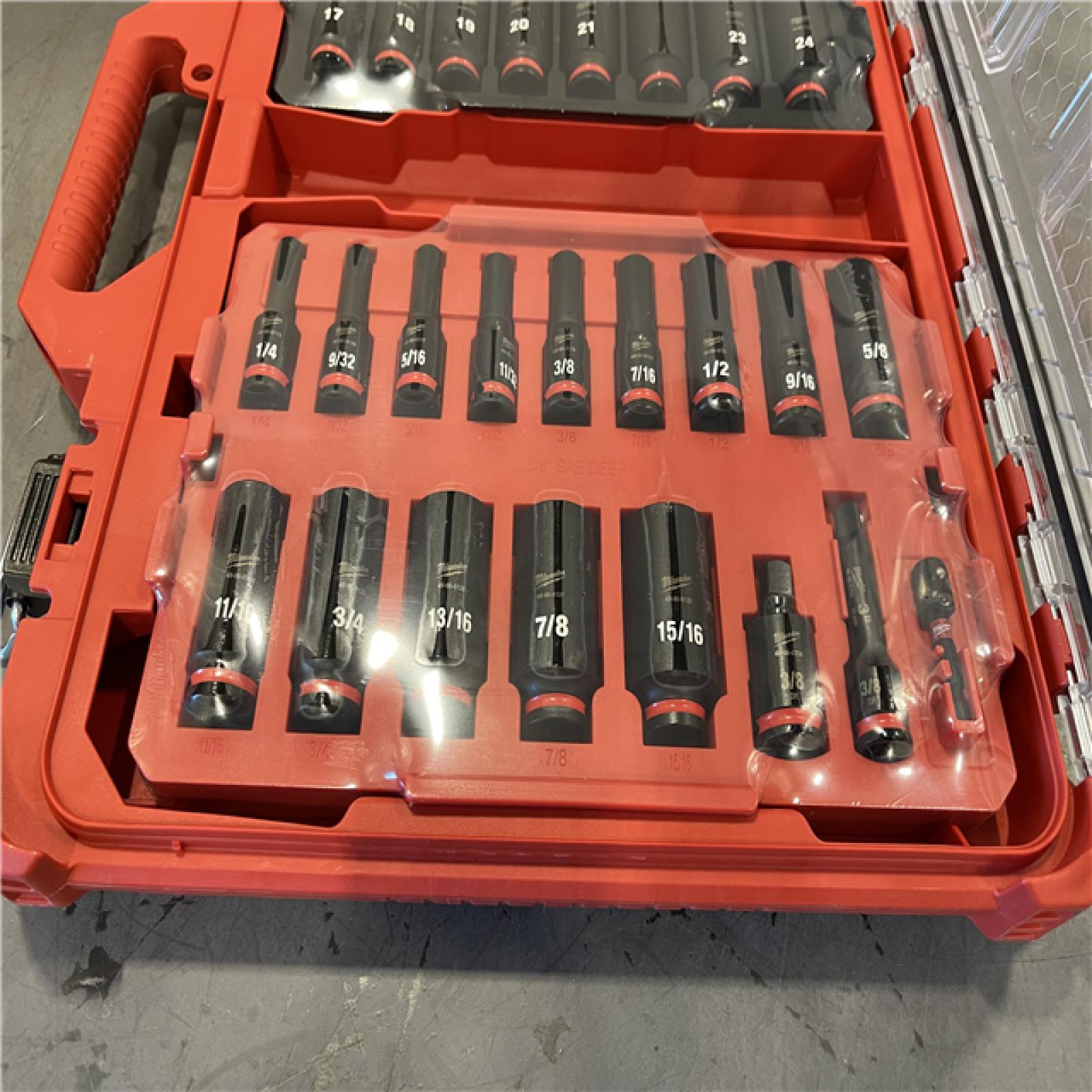 AS-IS - Milwaukee SHOCKWAVE Impact-Duty 3/8 in. Drive Metric and SAE Deep Well Impact PACKOUT Socket Set (36-Piece)