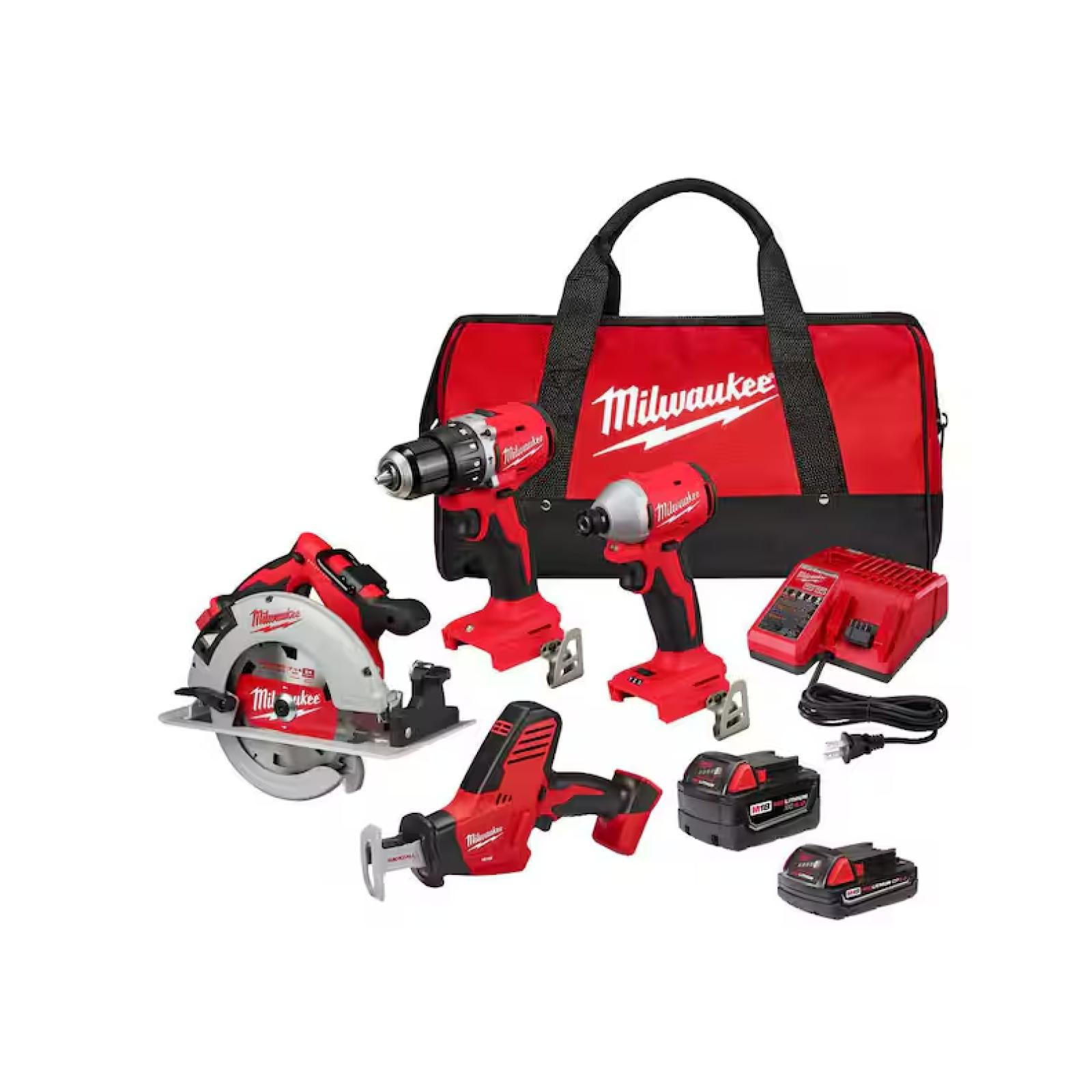 NEW! - Milwaukee M18 18-Volt Lithium-Ion Brushless Cordless Combo Kit (4-Tool) with 2-Batteries  1-Charger and Tool Bag