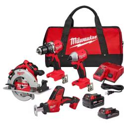 NEW! - Milwaukee M18 18-Volt Lithium-Ion Brushless Cordless Combo Kit (4-Tool) with 2-Batteries  1-Charger and Tool Bag