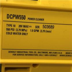 AS-IS DEWALT 20V MAX 550 PSI 1.0 GPM Cold Water Cordless Power Cleaner with 4-Nozzles (Tool Only)