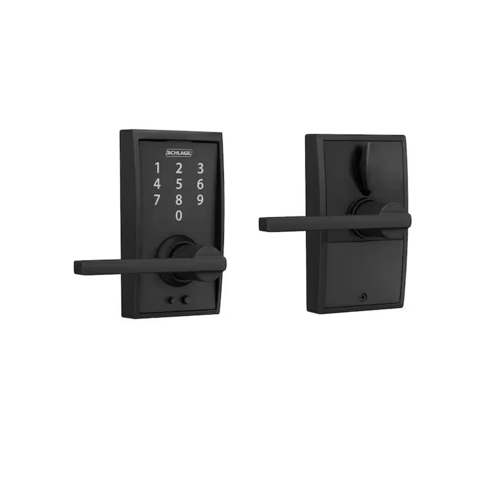 NEW! - Schlage Century Matte Black Touch Keyless Touchscreen Door Lock with Latitude Handle