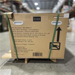 DALLAS LOCATION- Home Decorators Collection Collette 60 in. Double Sink Greige Bath Vanity with White Carrara Marble Top (Assembled)