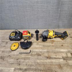 HOUSTON LOCATION - AS-IS DEWALT FLEXVOLT 60-Volt MAX Brushless 4-1/2 in. - 6 in. Cordless Grinder with Kickback Brake Kit (D) W/ BATTERY & CHARGER