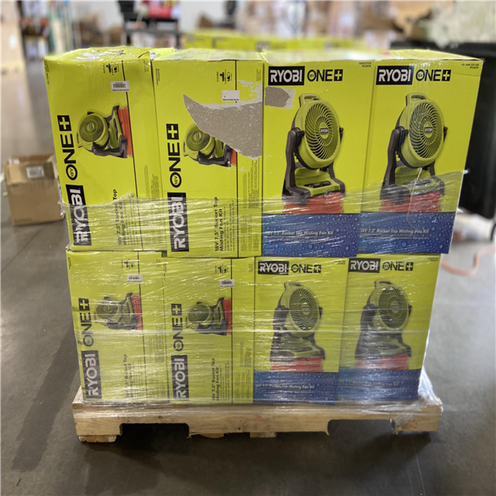 DALLAS LOCATION - RYOBI ONE+ 18V Cordless 7-1/2 in. Bucket Top Misting Fan Kit (19 UNITS)