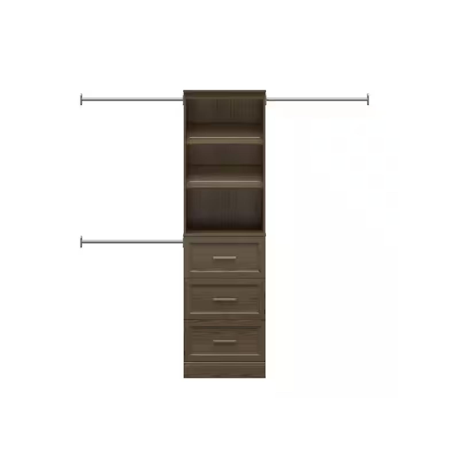 DALLAS LOCATION - Reynolds 25 in. W x 83.25 in. H Brown Laminate Board Traditional Closet System Tower with 3-Drawers PALLET-(8 UNITS)
