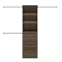 DALLAS LOCATION - Reynolds 25 in. W x 83.25 in. H Brown Laminate Board Traditional Closet System Tower with 3-Drawers PALLET-(8 UNITS)