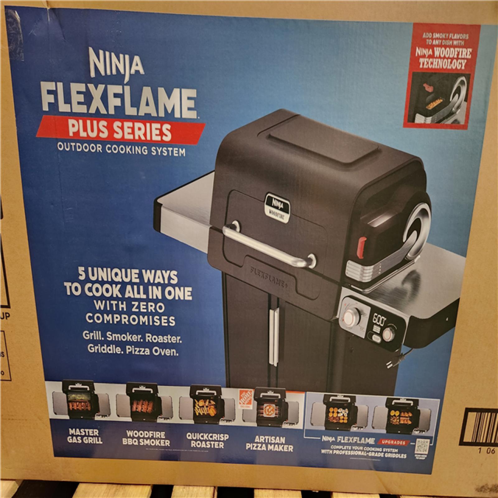 Phoenix AS-IS NINJA FlexFlame Plus 3-Burner Outdoor Cooking BBQ, 5-in-1 Propane and Electric Grill, Smoker, Roaster, Pizza Maker in Black
