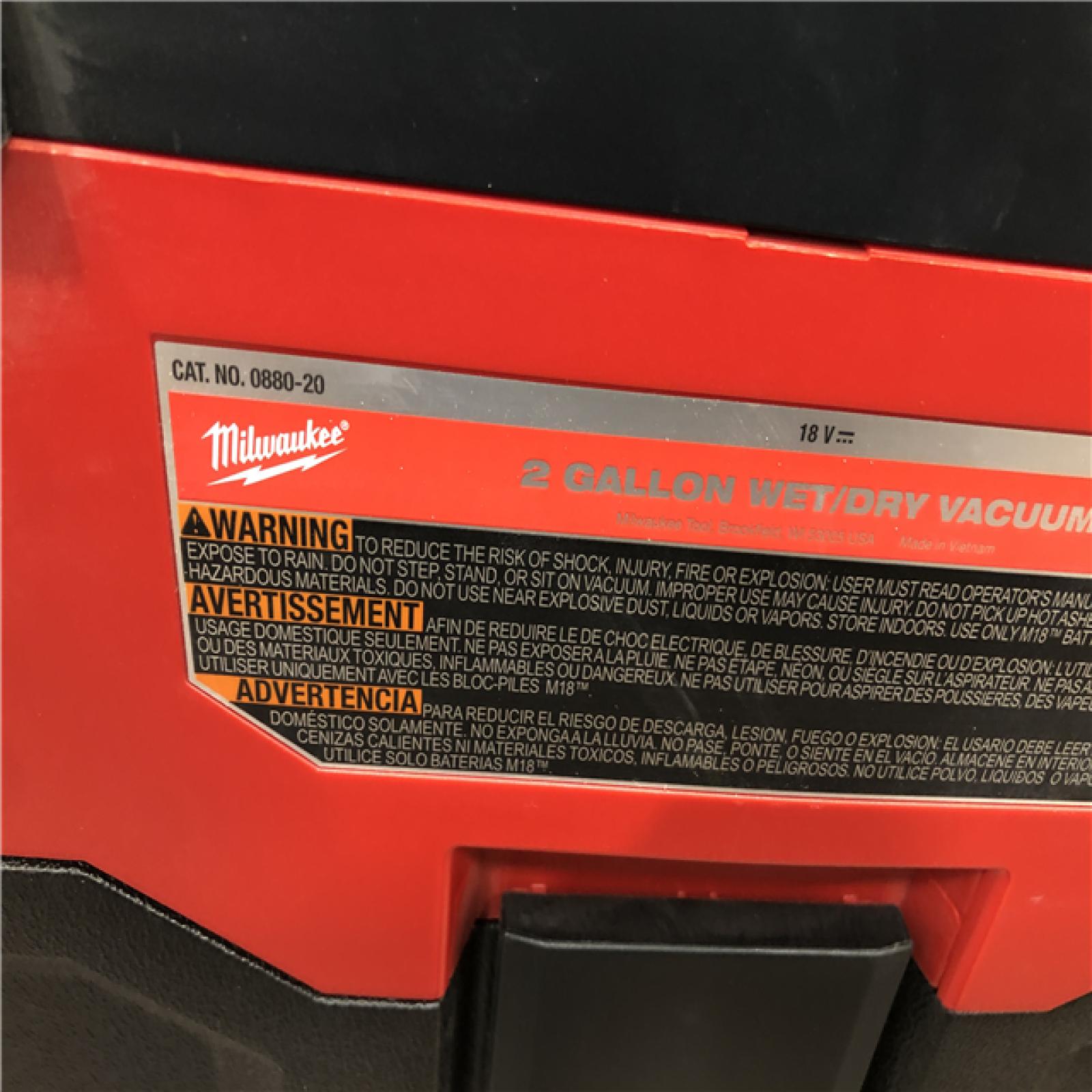 AS-IS  Milwaukee 18-Volt 2 Gal. Lithium-Ion Cordless Wet/Dry Vacuum (Vacuum-Only)