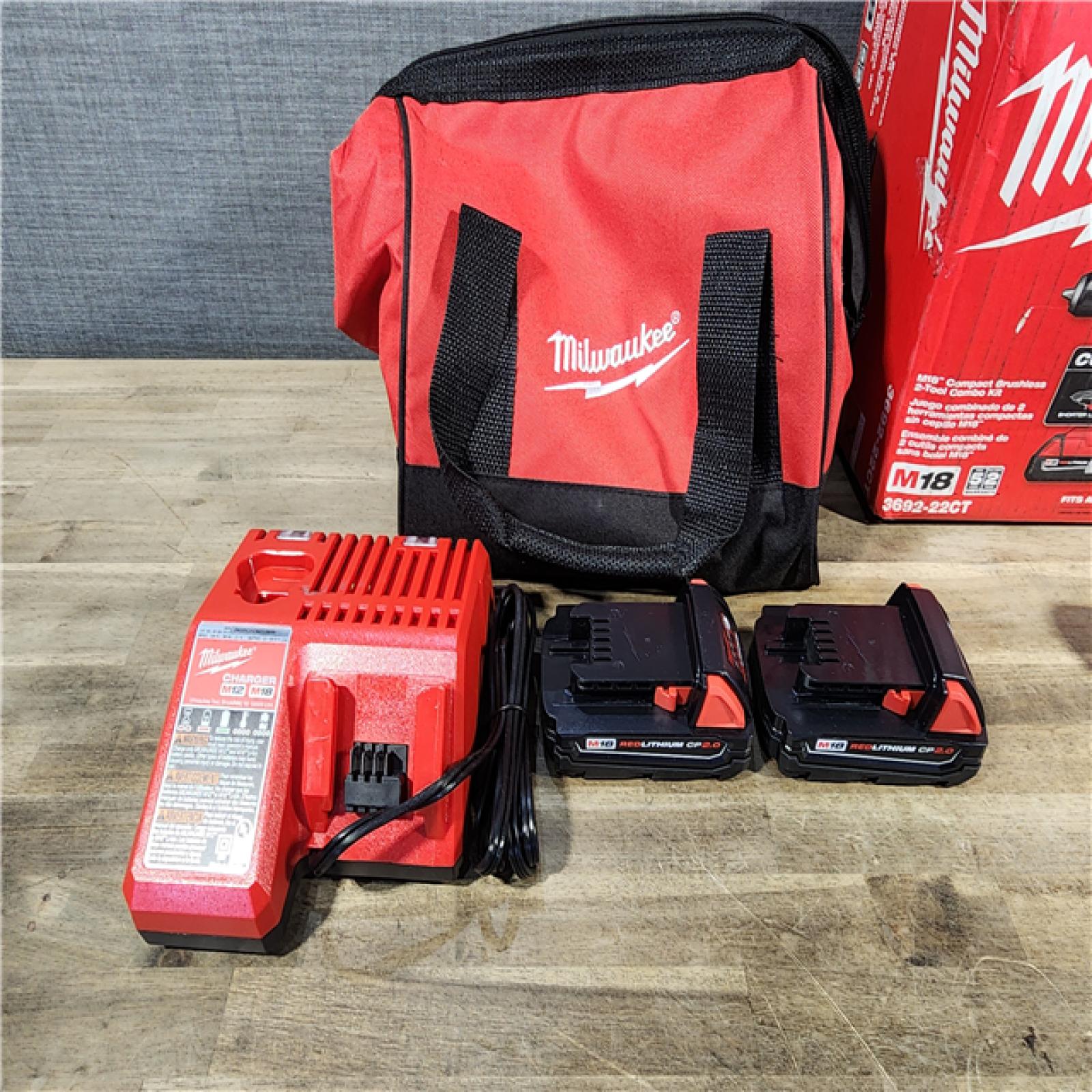 HOUSTON LOCATION - AS-IS M18 18V Lithium-Ion Brushless Cordless Compact Drill/Impact Combo Kit (2-Tool) W/(2) 2.0 Ah Batteries, Charger & Bag
