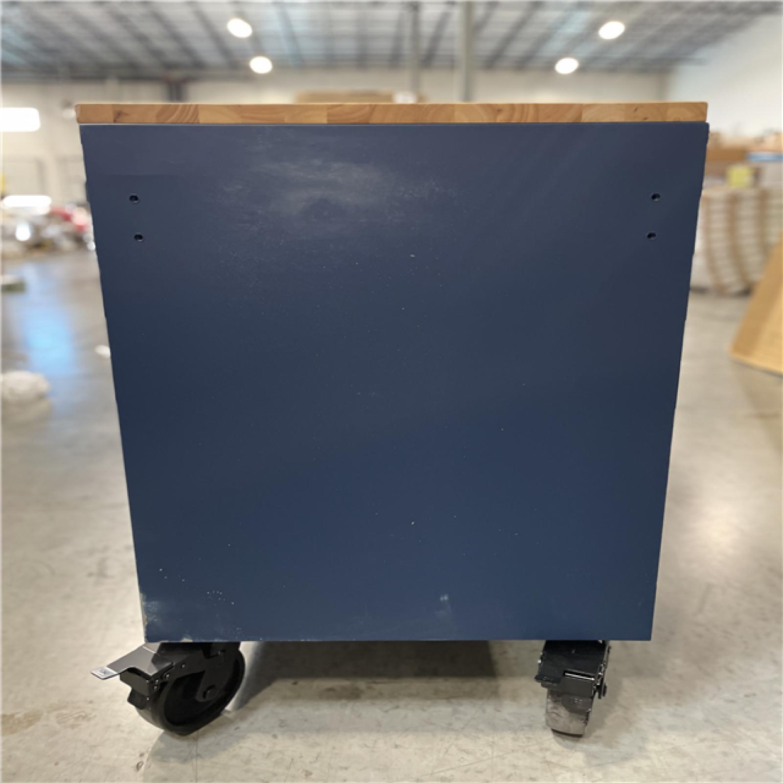 DALLAS LOCATION- AS-IS HUSKY 72 in.W x 24 in.D Heavy Duty 18-Drawer Adjustable Height Mobile Workbench MATTE BLUE W/ WOODTOP