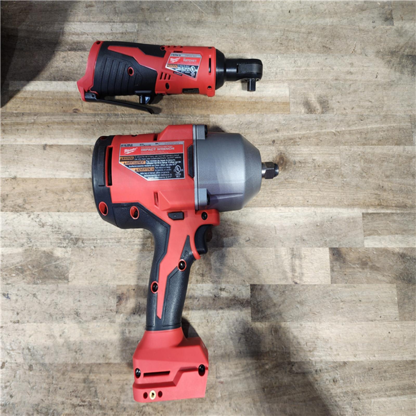 HOUSTON LOCATION - AS-IS Milwaukee 12/18V Lithium-Ion Cordless 3/8 in. Ratchet and 1/2 in. High Torque Impact Wrench with Friction Ring Combo Kit