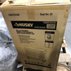 DALLAS LOCATION- Husky Tool Storage 46 in. W x 18 in. D 9-Drawer Mobile Workbench Cabinet in Gloss Black