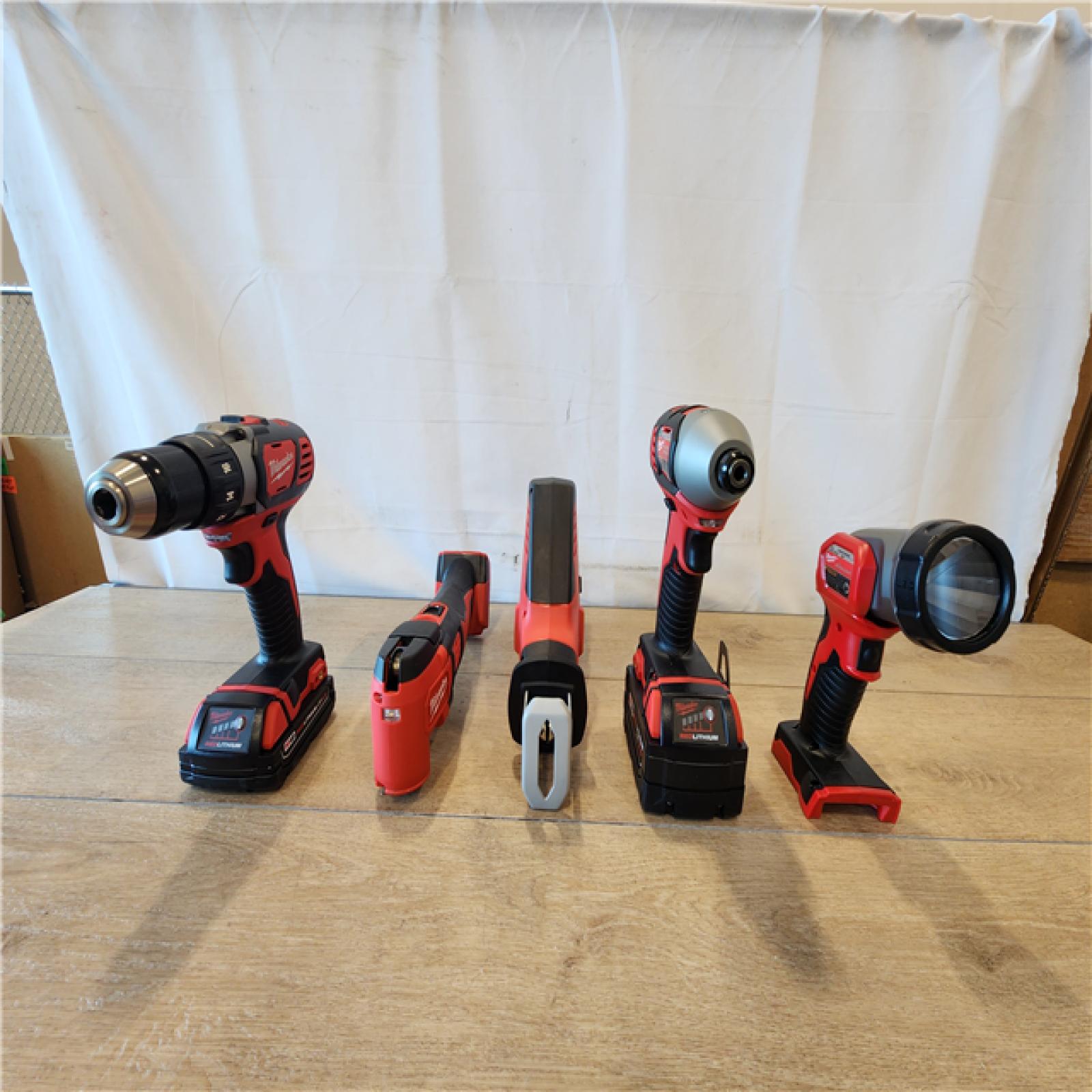 AS-IS- M18 18V Lithium-Ion Cordless Combo Kit (5-Tool) with (2) Batteries  Charger and Tool Bag