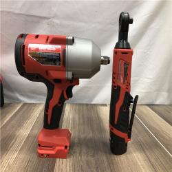 AS-IS Milwaukee 12/18V Lithium-Ion Cordless 3/8 in. Ratchet and 1/2 in. High Torque Impact Wrench with Friction Ring Combo Kit