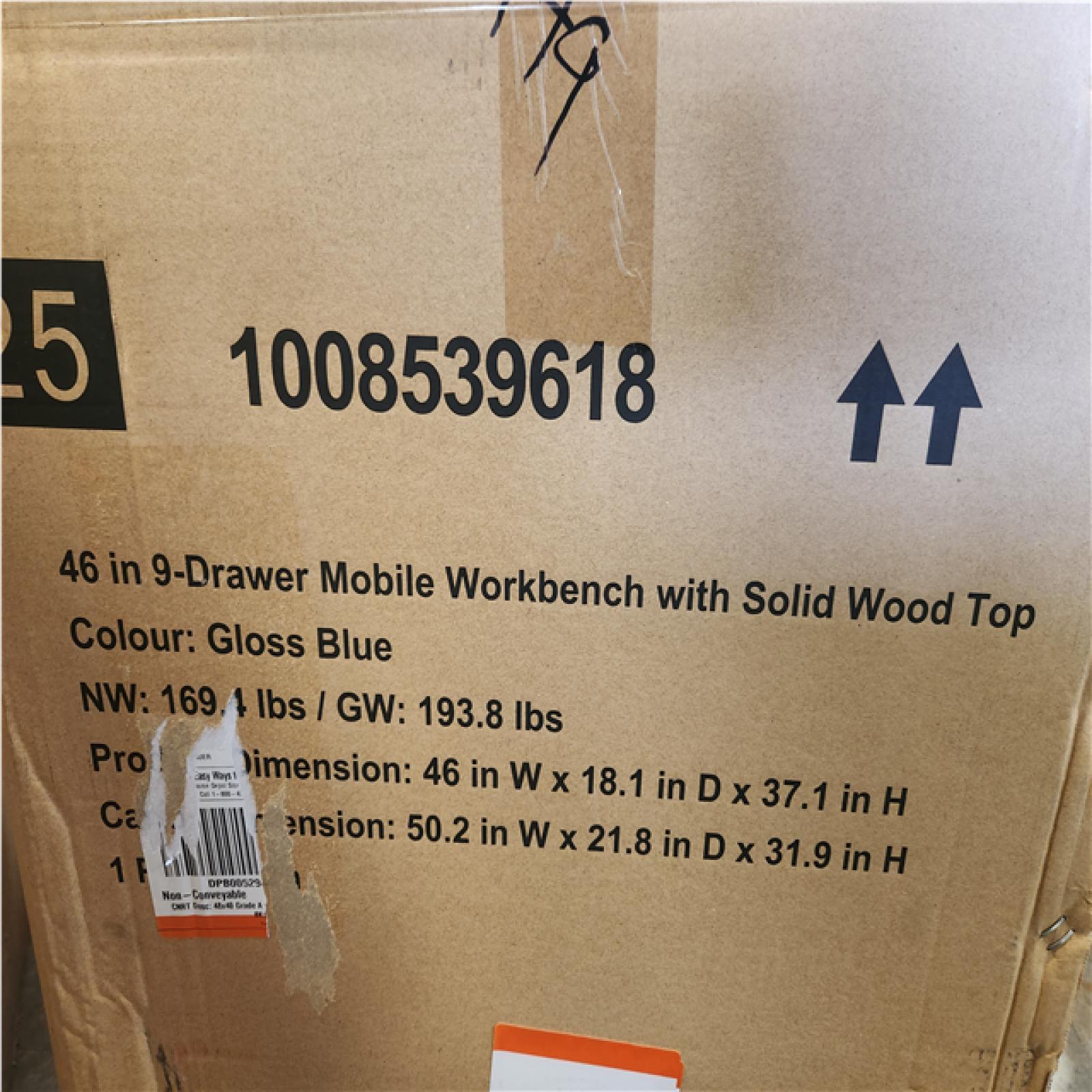 Phoenix SEALED Husky Tool Storage 46 in. W x 18 in. D 9-Drawer Gloss Blue Mobile Workbench Cabinet