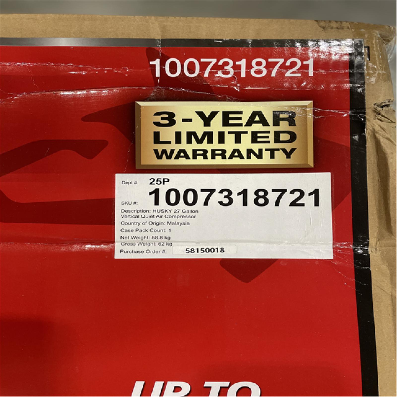 DALLAS LOCATION- AS-IS HUSKY 27 GALLON 165 PSI QUIET AIR COMPRESSOR