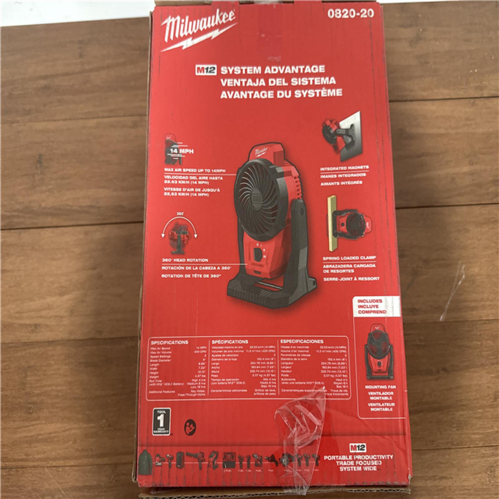 California NEW Milwaukee M12 Mounting Fan (Tool Only)