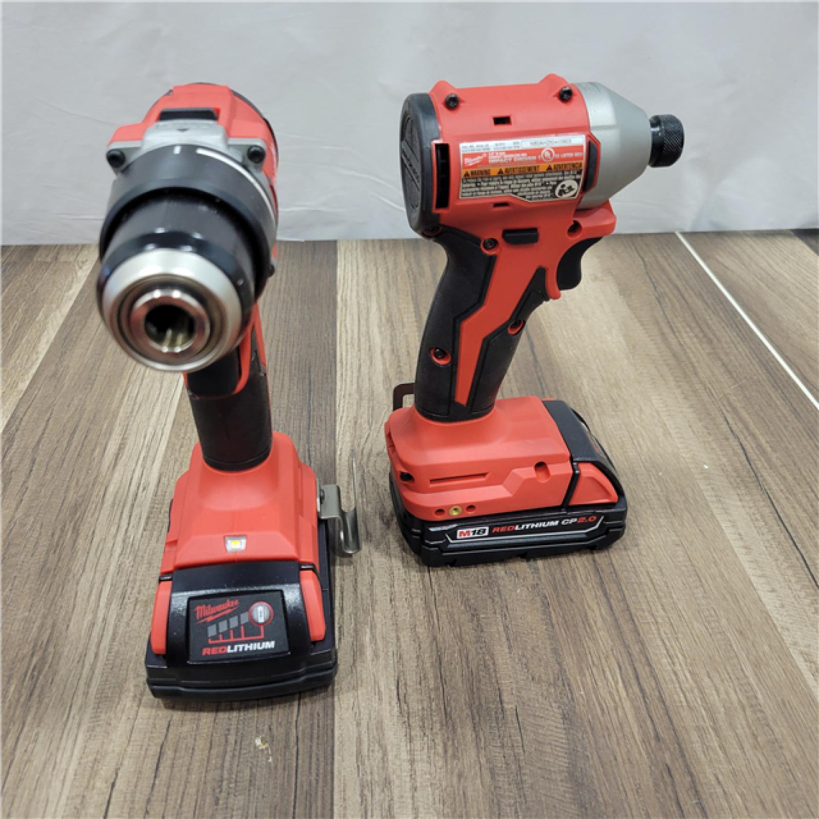 AS-IS Milwaukee M18 18V Lithium-Ion Brushless Cordless Compact Drill/Impact Combo Kit (2-Tool) W/(2) 2.0 Ah Batteries, Charger & Bag