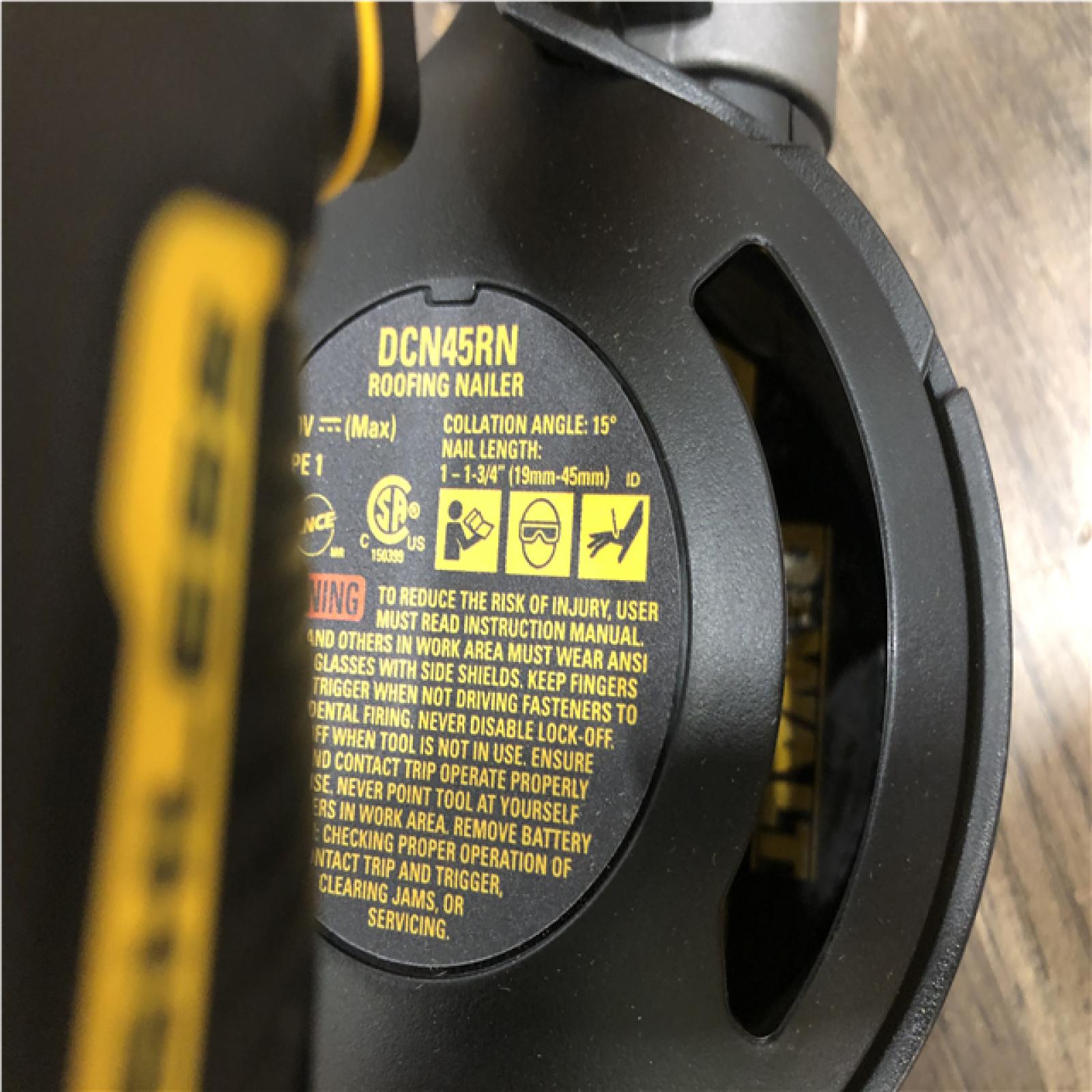 AS-IS DEWALT 20V MAX Lithium-Ion 15-Degree Electric Cordless Roofing Nailer Kit