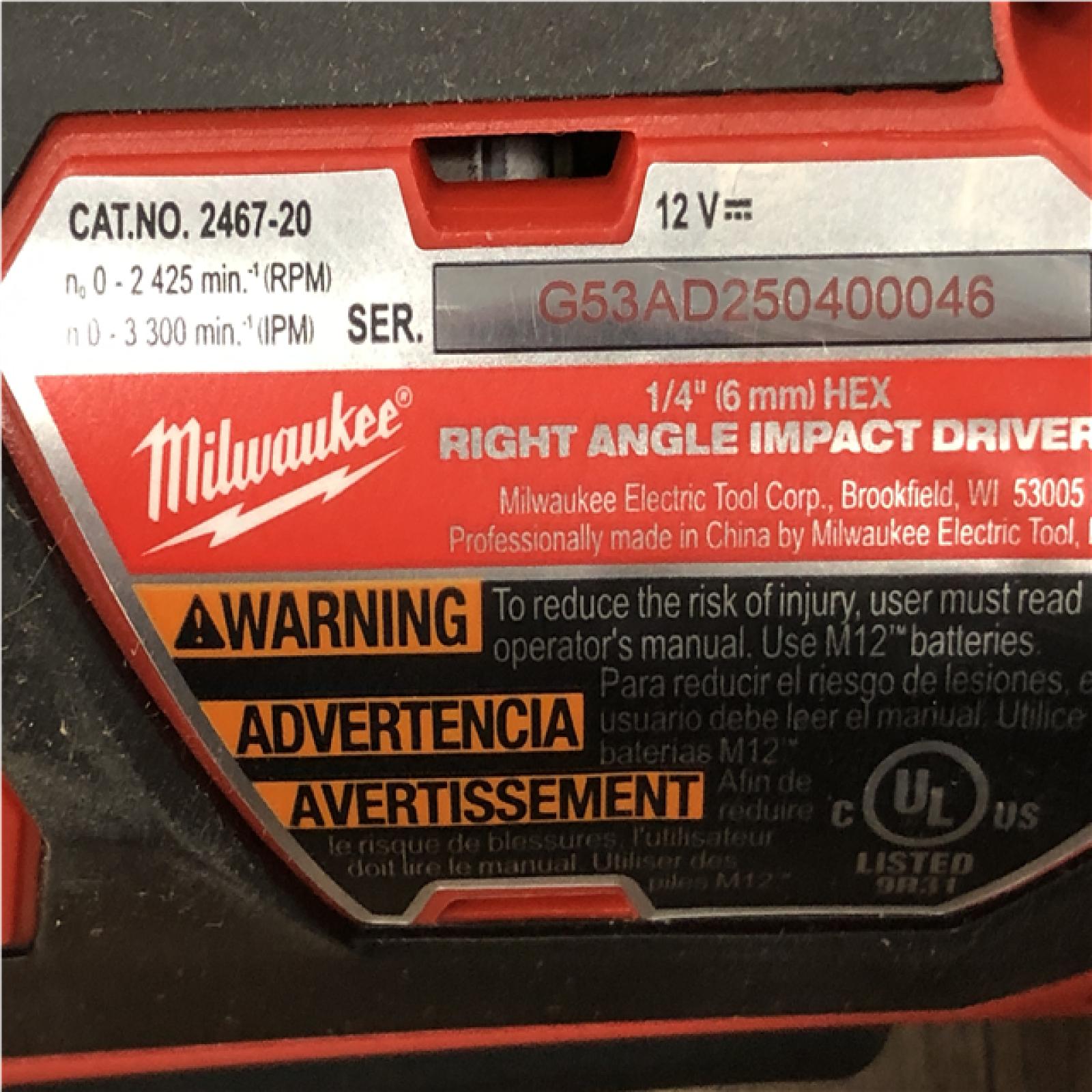 AS-IS Milwaukee M12 12-Volt Lithium-Ion Cordless 1/4 in. Right Angle Hex Impact Driver (Tool-Only)