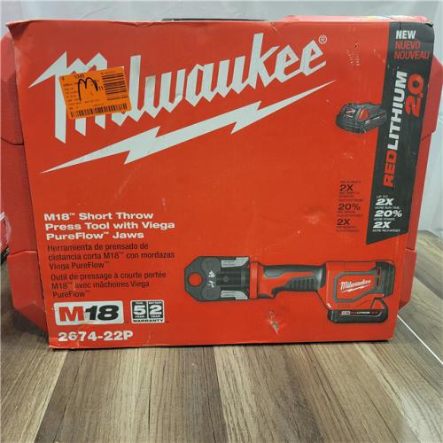 AS-IS Milwaukee 2674-22P - M18 Short Throw Press Tool Kit - Viega PureFlow & T.