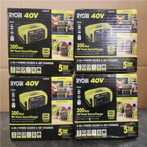 Phoenix NEW RYOBI 40V 300-Watt Portable Battery Inverter Power Source and 40V Battery Charger 4-Pack (Tool Only)