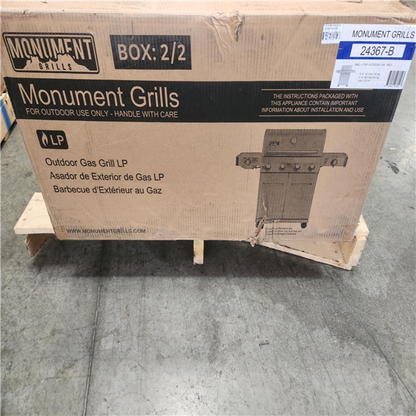 Phoenix AS-IS Monument Grills 4-Burner Propane Gas Grill in Stainless with Clear View Lid  LED Controls  Side and Sear Burners