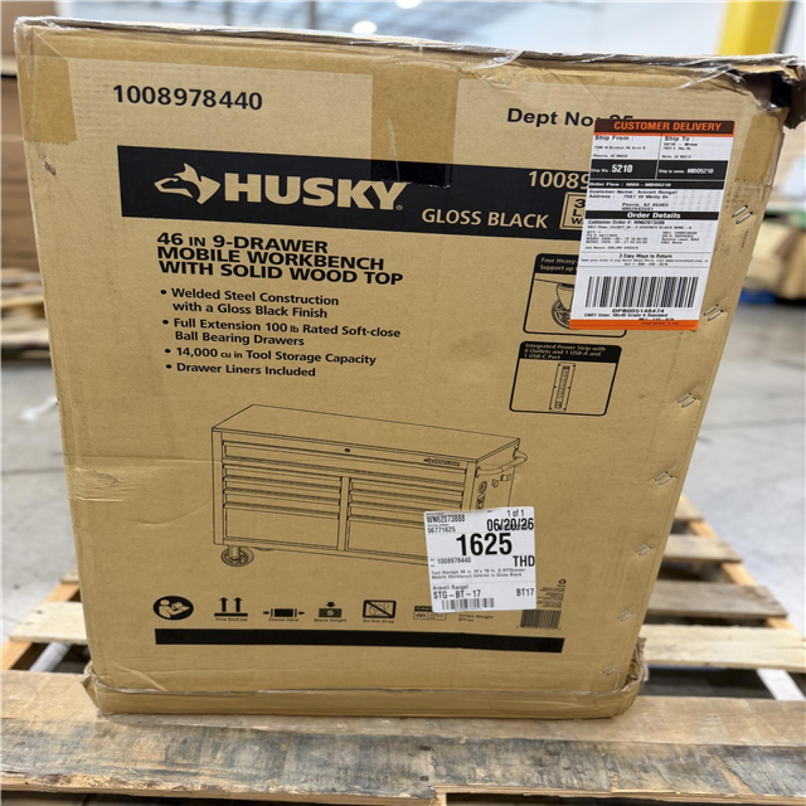 DALLAS LOCATION - AS-IS HUSKY 46IN 9 DRAWER WORKBENCH GLOSS BLACK