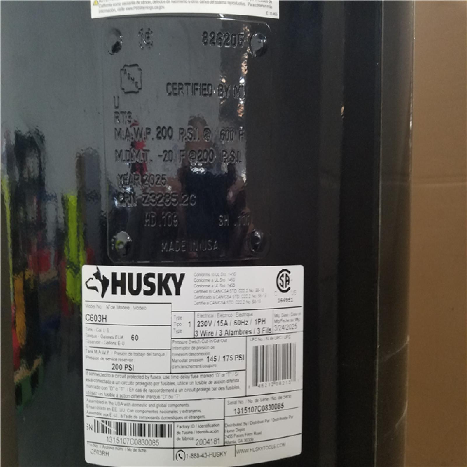 CALIFORNIA AS-IS HUSKY 175 PSI AIR COMPRESSOR