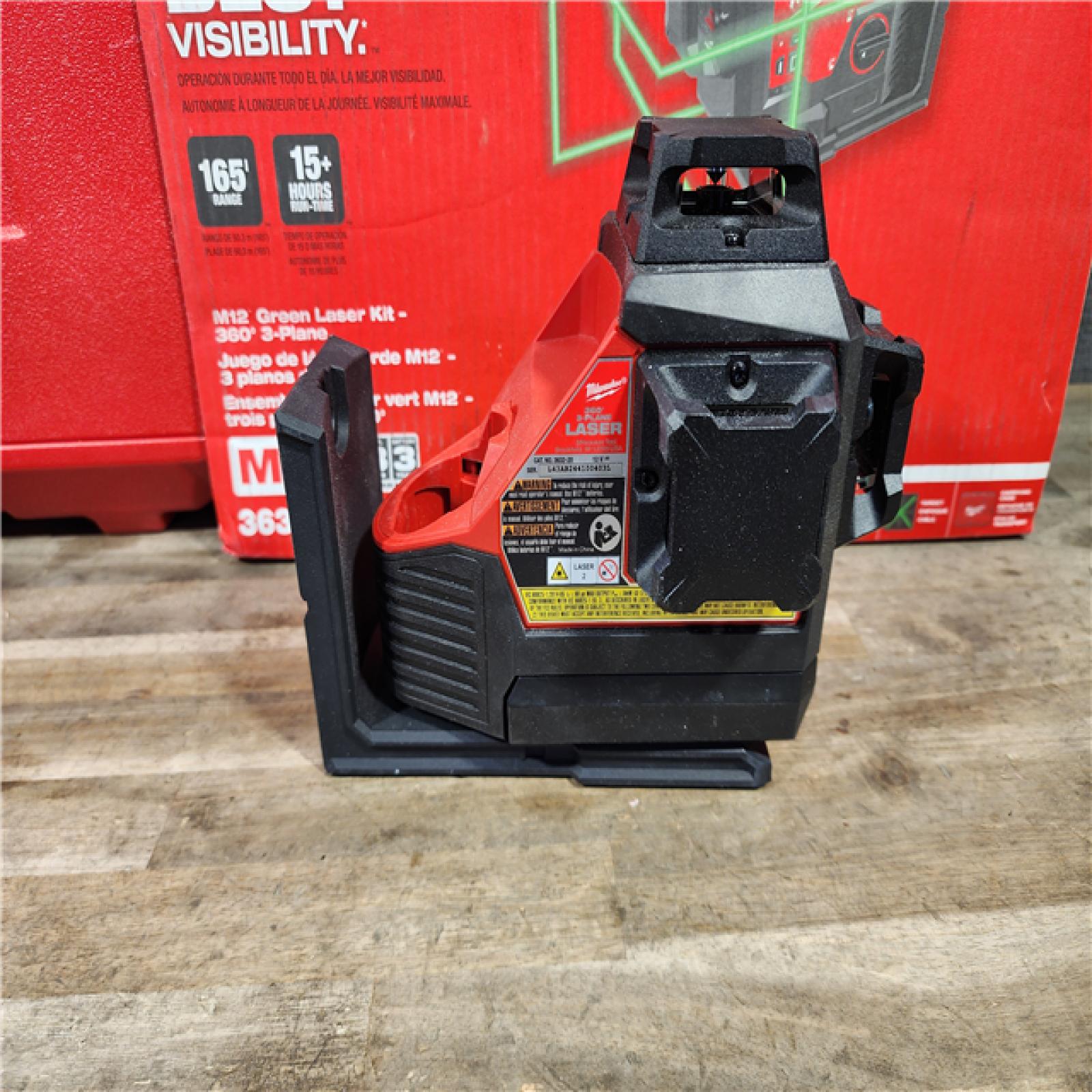 HOUSTON LOCATION - AS-IS Milwaukee-3632-21 M12 Green Beam Laser 360° 3-Plane Kit