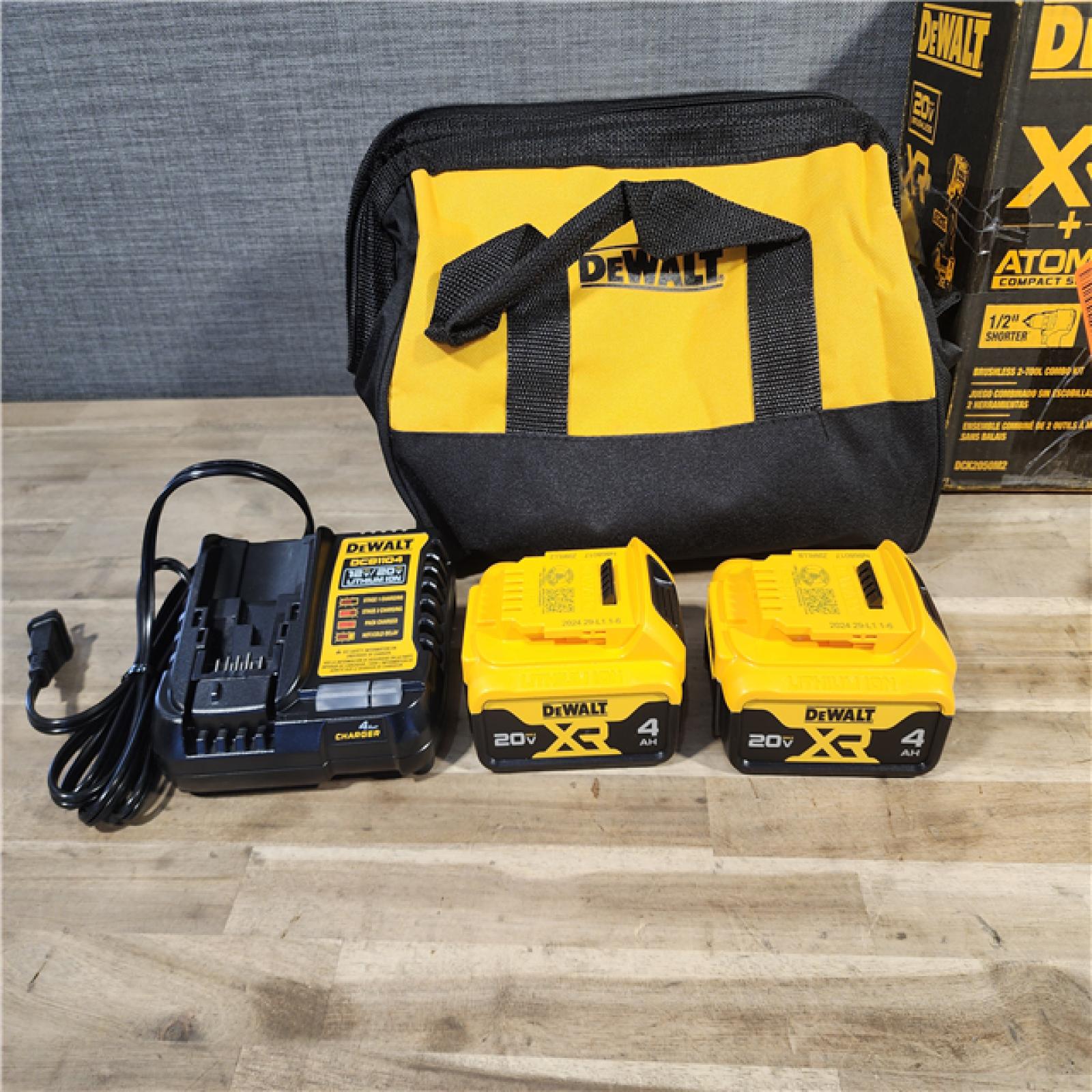 HOUSTON LOCATION - AS-IS DEWALT 20V MAX XR Hammer Drill and ATOMIC Impact Driver 2 Tool Cordless Combo Kit with (2) 4.0Ah Batteries, Charger, and Bag
