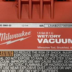 AS-IS Milwaukee FUEL 12-Volt Lithium-Ion Cordless 1.6 Gal. Wet/Dry Vacuum (Vacuum-Only)