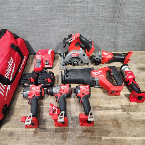 HOUSTON LOCATION - AS-IS (APPEARS LIKE NEW) Milwaukee M18 FUEL 18V Lithium-Ion Brushless Cordless Combo Kit with Two 5.0 Ah Batteries  1 Charger  2 Tool Bags (7-Tool)