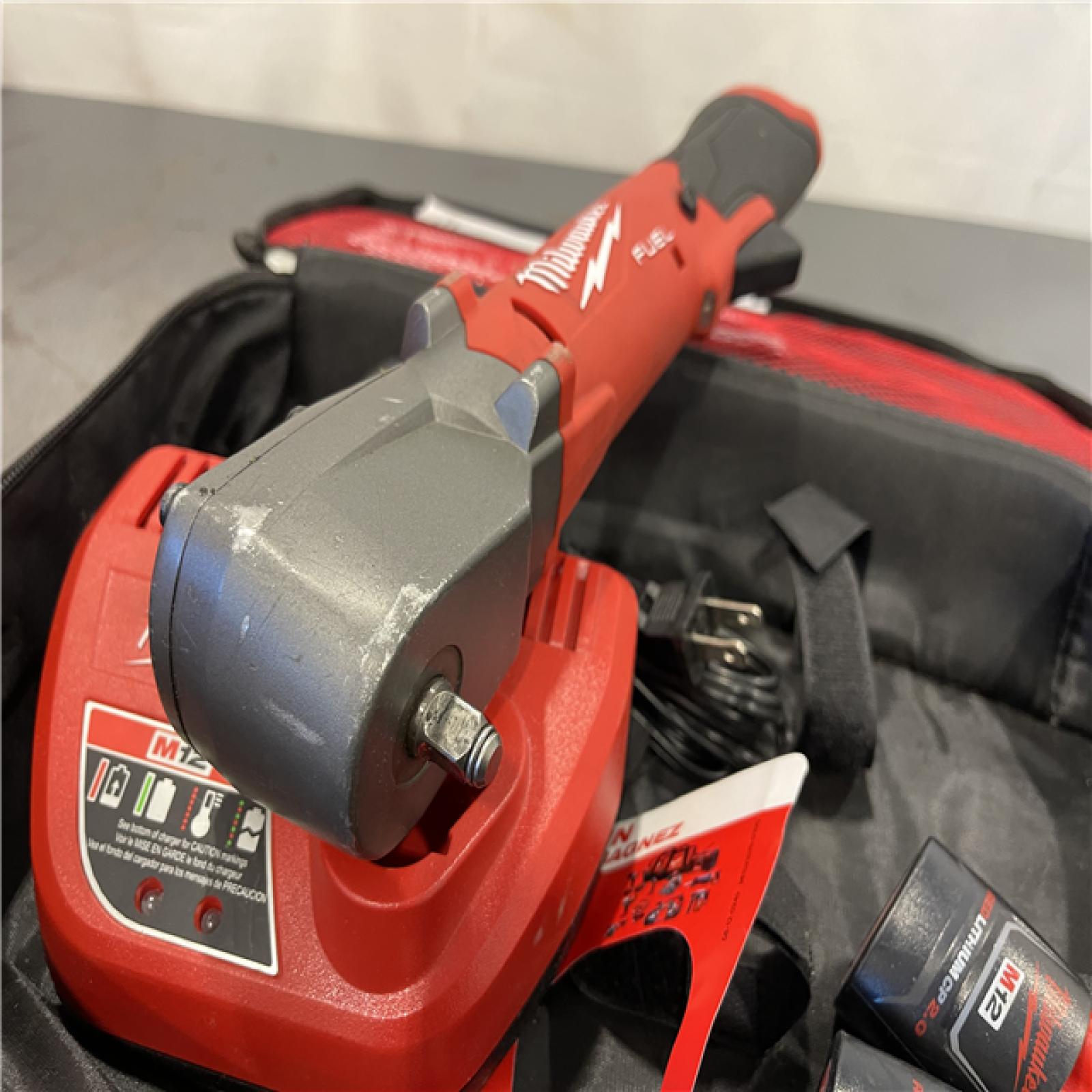 AS-IS - Milwaukee M12 FUEL 12-Volt Lithium-Ion Brushless Cordless 3/8 in. Right Angle Impact Wrench Kit