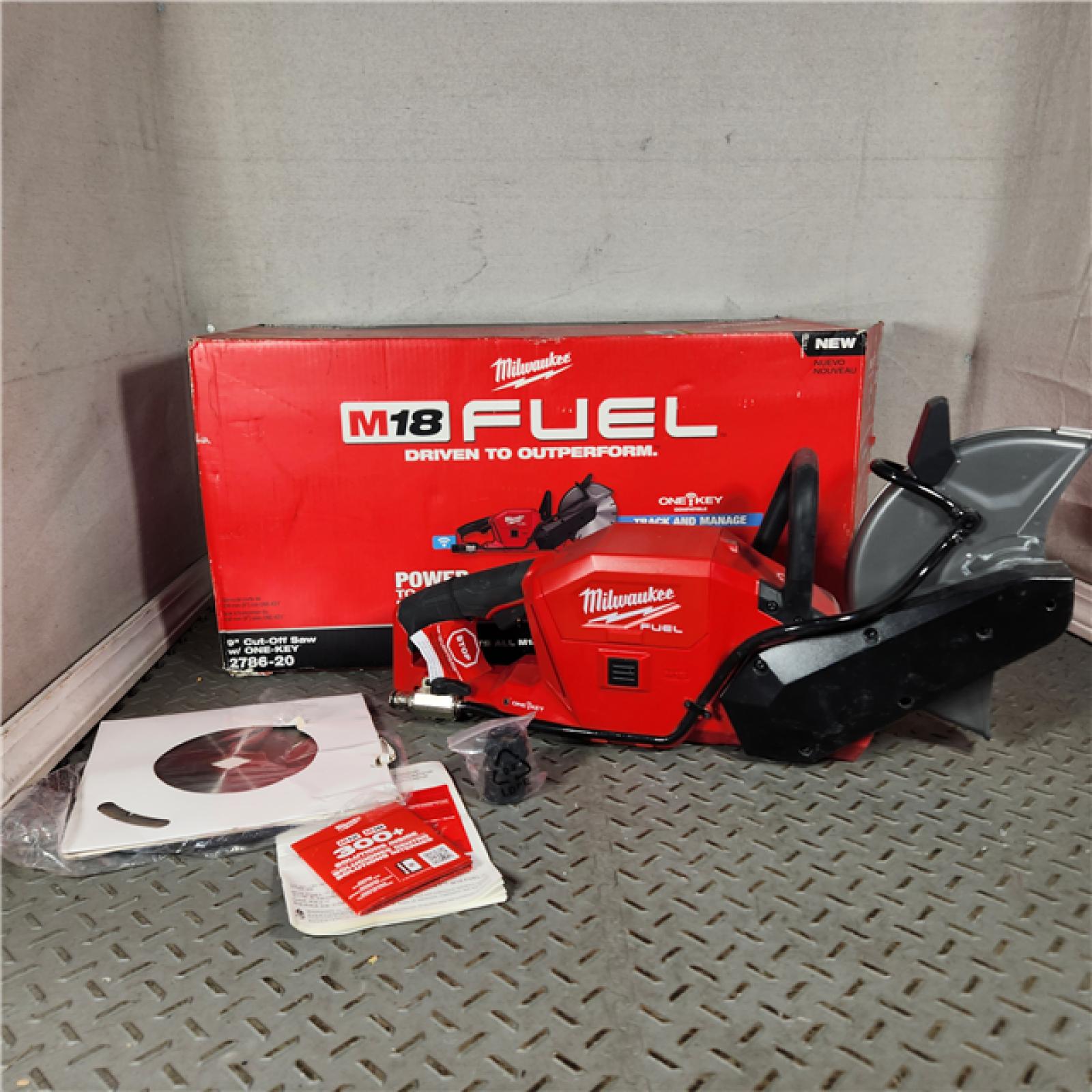 Houston location- AS-IS Milwaukee M18 FUEL 9 Cut-Off Saw with ONE-KEY Bare Tool Appears in new condition
