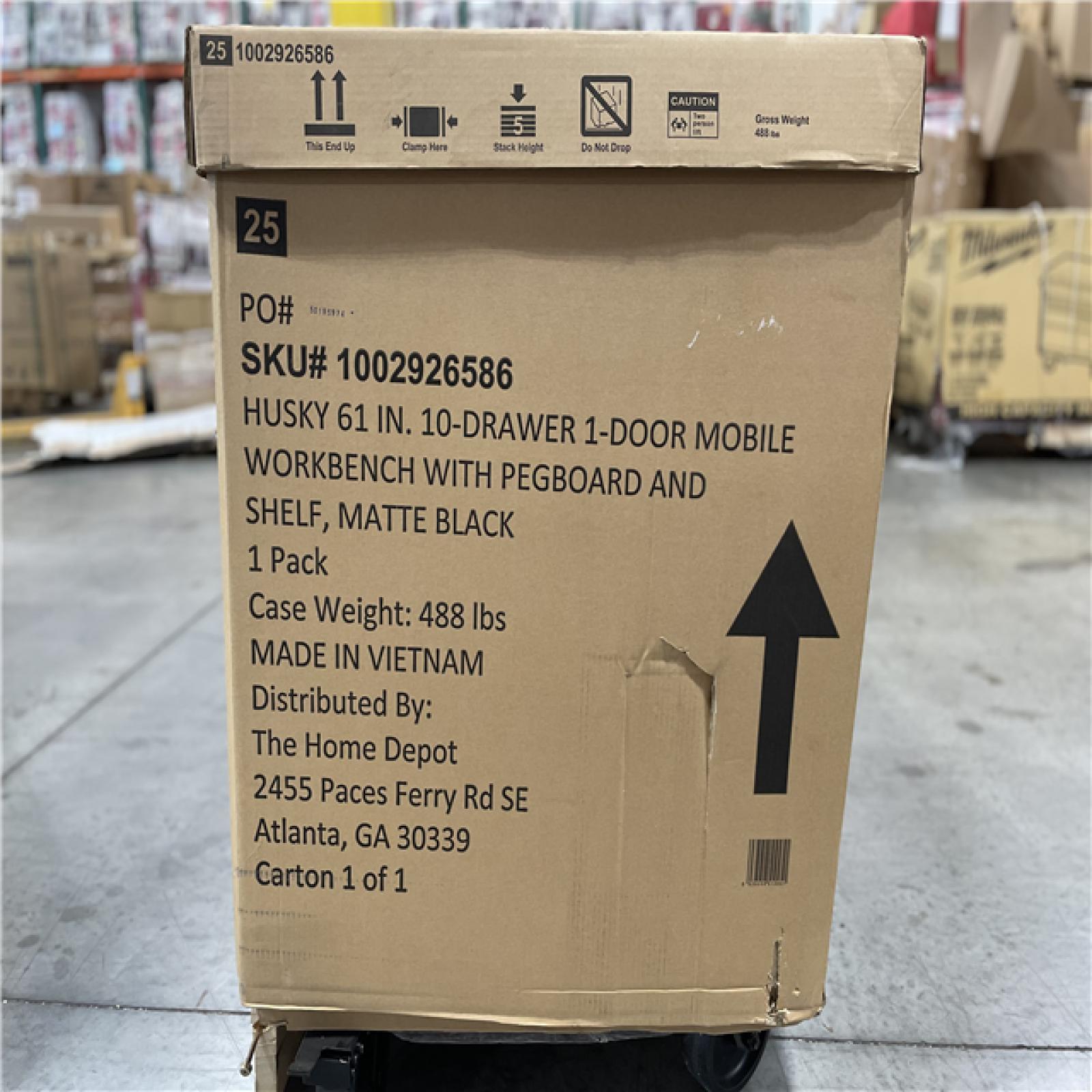DALLAS LOCATION- AS-IS HUSKY 61 in. W x 26 in. D Heavy Duty 10-Drawer 1-Door Mobile Workbench